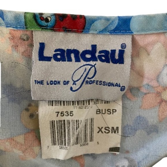 Woman’s Long Sleeve Ribbed Cuff ScrubTop Blue Insect ladybug bumblebee By Landau - Picture 6 of 10
